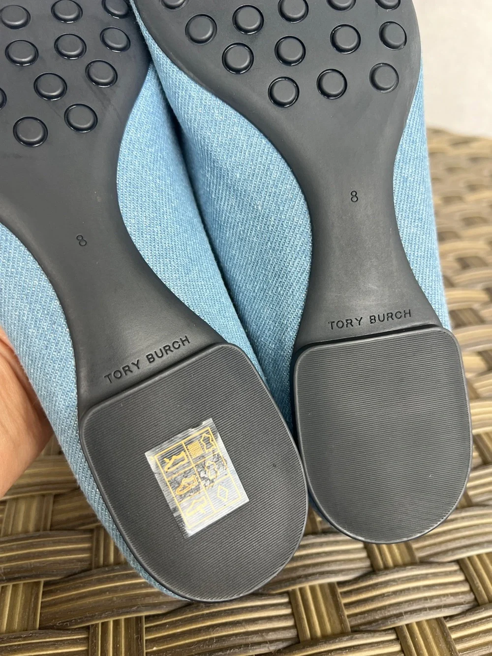 TORY BURCH Denim Leather Toe ballerina flats blue cream size 8